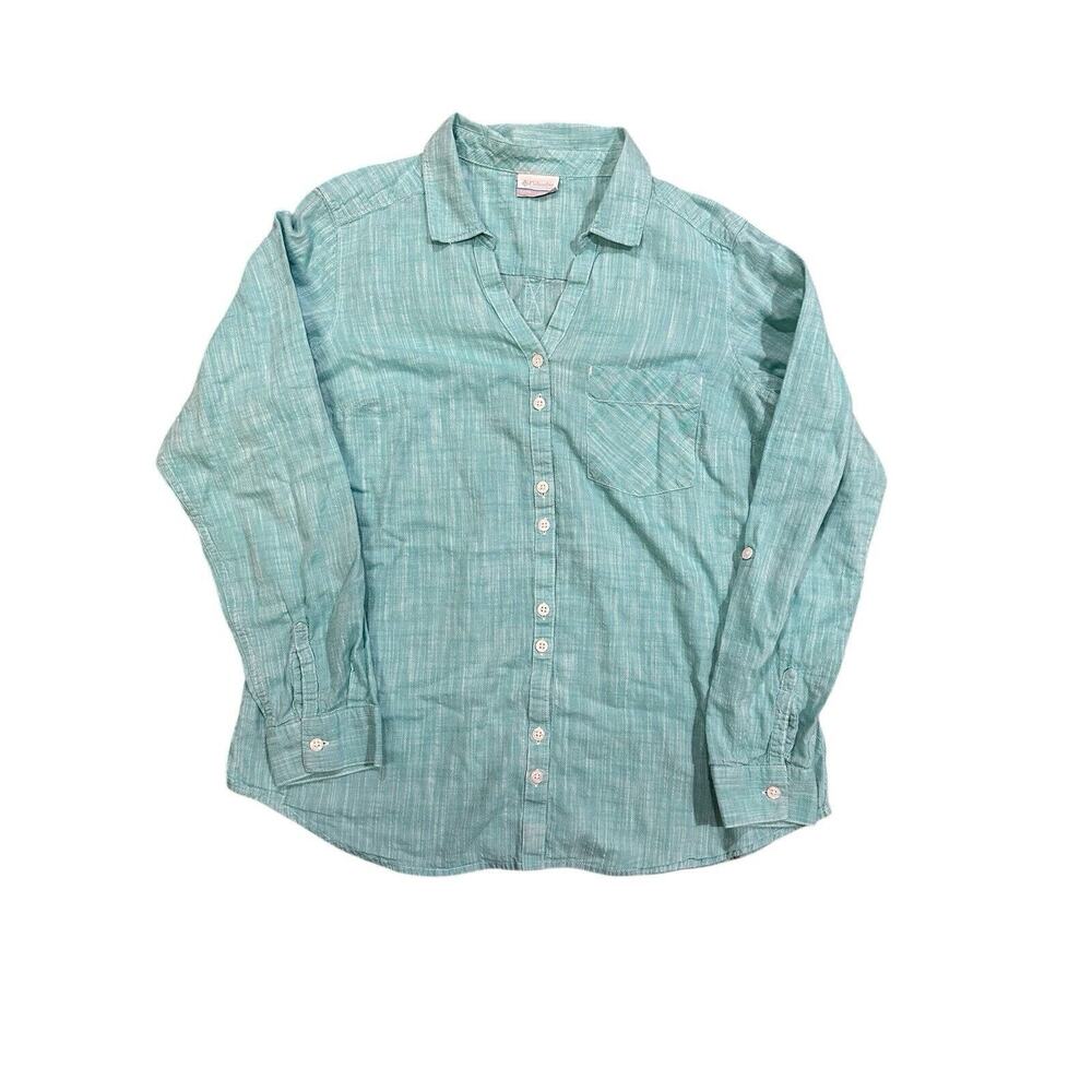 COLUMBIA BUTTON UP LONG SLEEVE SHIRT AQUA WOMEN’S SIZE L
